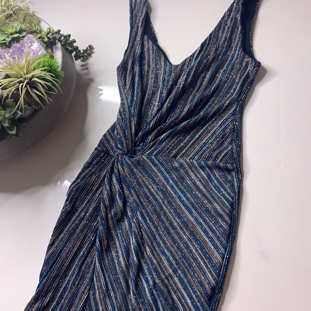 Guess x Marciano glitter front knot mini sexy little cocktail dress small blue